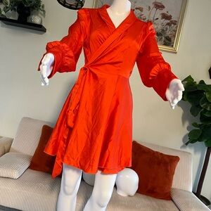 Elegant Orange Wrap Dress